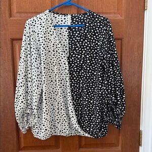 Emerald Black and White Polka Dot Blouse